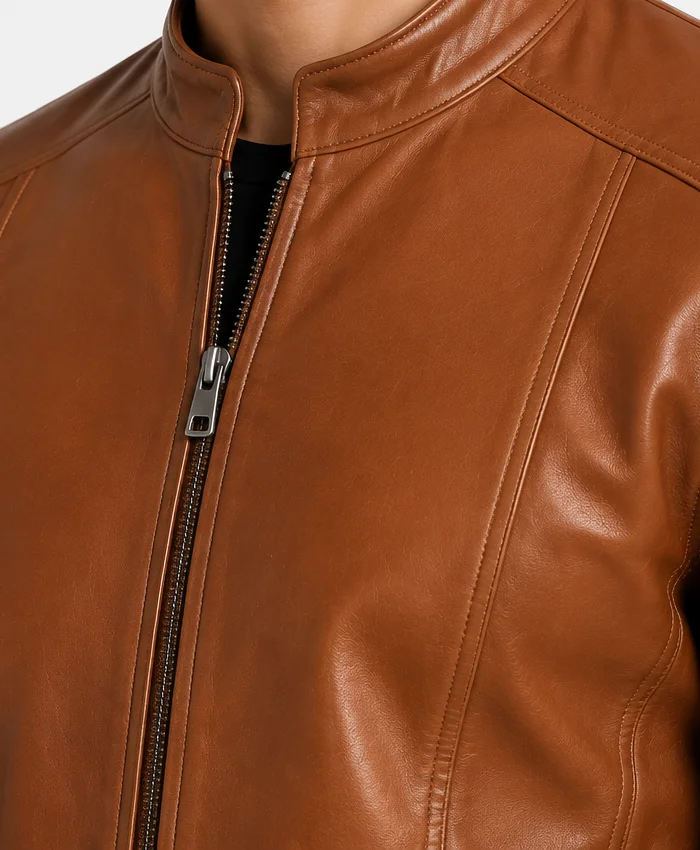 Cafe Racer Leather Brown Tan Jacket