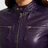 Cafe Racer Purple Quilted Leather Jacket For Women