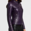 Cafe Racer Purple Quilted Leather Jacket For Womens