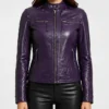 Cafe Racer Purple Quilted Leather Jacket Womens