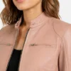Cafe Racer Style Light Pink Biker Leather Jacket Women
