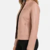 Cafe Racer Style Light Pink Biker Leather Jacket Womens