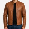 Cafe Racer Tan Leather Jacket For Brown