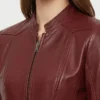 Cafe Racer Women Burgundy Leather Jacket