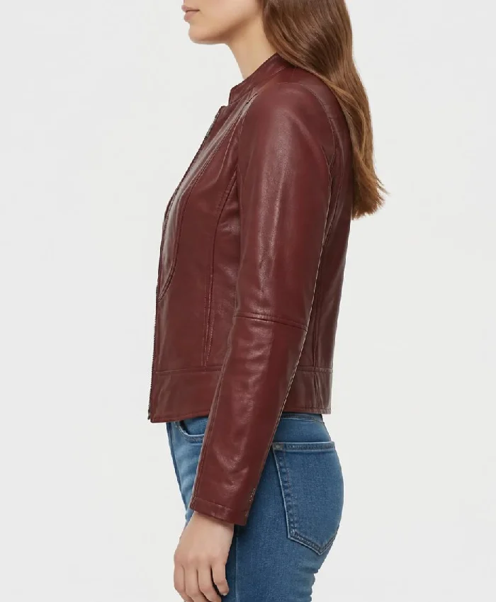 Cafe Racer Womens Burgundy Leather Jacket
