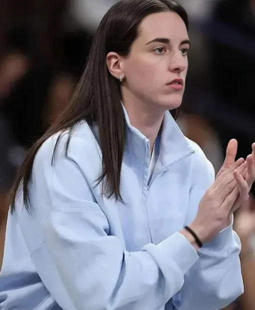 Indiana Fever v Atlanta Dream Caitlin Clark Blue Cropped Jacket