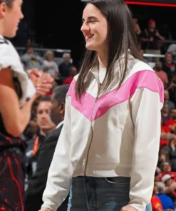 Shop Now Windrunner Caitlin Clark Pink And White Knit Jacket For Unisex