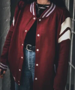 Buy Now Christiane F. BOWIE Stripes Maroon Varsity Jacket For Men and Women