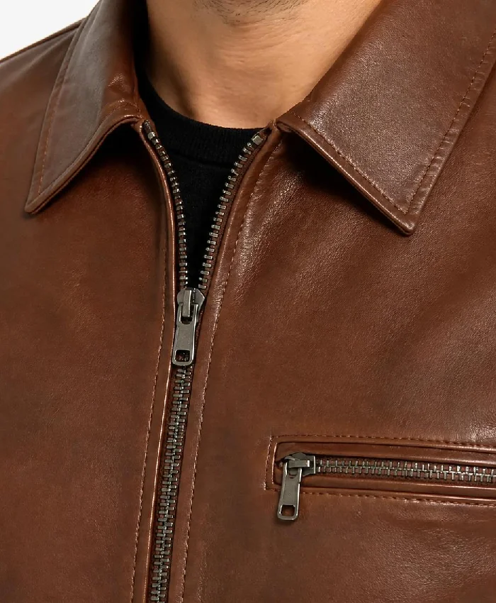 Classic Cognac Harrington Real Leather Brown Jacket