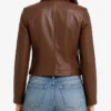 Cognac Brown Cropped Leather Jacket For Womens