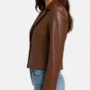 Cognac Brown Cropped Leather Jacket Women