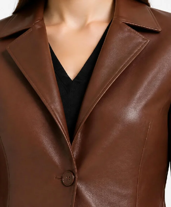 Cognac Brown Cropped Leather Jacket Womens