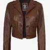 Cognac Lena Brown Cropped Leather Jacket