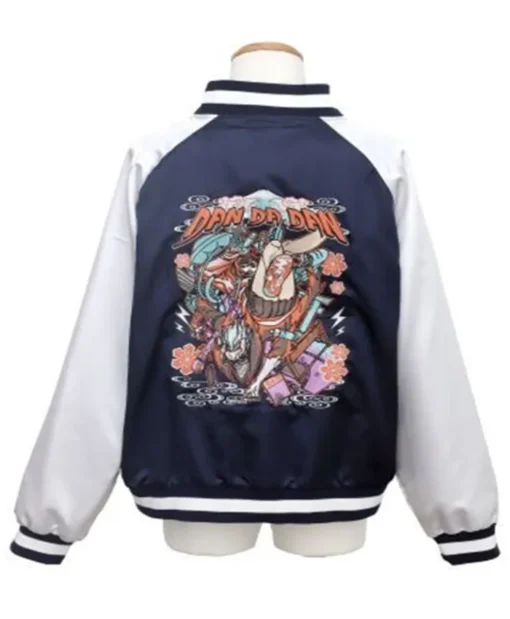 Buy Dandadan Souvenir Blue and White Satin Varsity Bomber Jacket