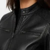 Fashion Black Biker Leather Jacket With Cognac Stripes For Womens