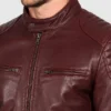 Fashion Waxed Quilted Biker Leather Burgundy Jacket