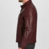 Fashion Waxed Quilted Burgundy Biker Leather Jacket For Mens