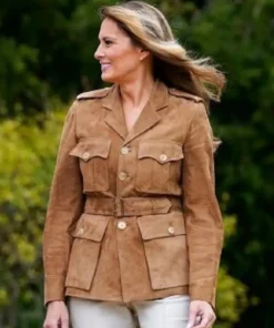 Melania Trump Waist Belt Brown Suede Jacket