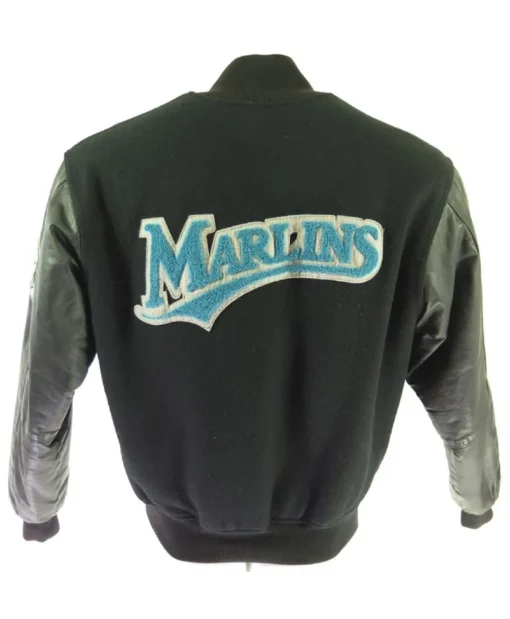 Shop Now Black 80s Florida Marlins Wool and Leather Varsity Jacket For Unisex