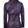 Get Women Asymmetrical Belted Purple Leather Jacket For Sale