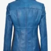 Get Women Katie 3 4 Length Car Blue Leather Coat For Sale