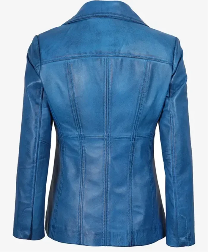 Get Women Katie 3 4 Length Car Blue Leather Coat For Sale