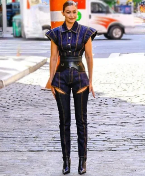 Shop Gigi Hadid Maybelline Dark Denim New York City 2025 Short Sleeved Jumpsuit