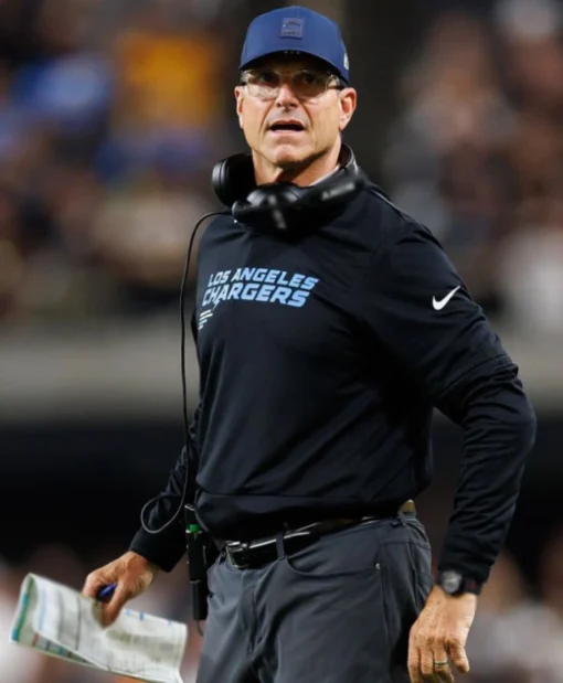 Jim Harbaugh Los Angeles Chargers 2025 Sideline Black Hoodie T-Shirt