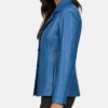 Katie 3-4 Length Car Blue Leather Coat For Women
