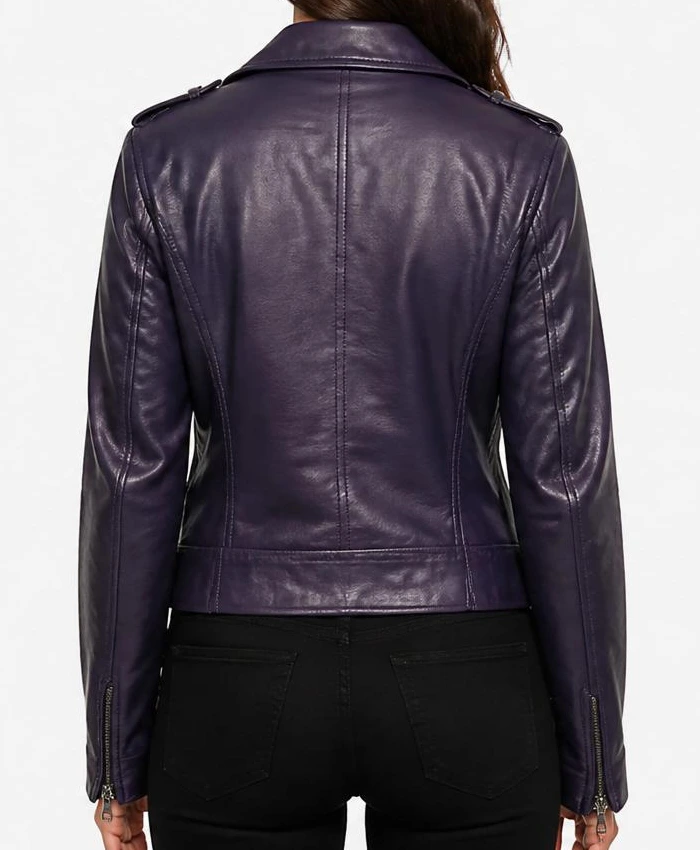 Kirsten Wax Asymmetrical Biker Purple Leather Jacket