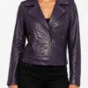 Kirsten Wax Fashion Asymmetrical Biker Leather Purple Jacket