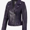 Kirsten Wax Fashion Asymmetrical Biker Purple Leather Jacket
