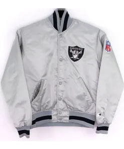 Las Vegas Raiders 80’s Silver Satin Varsity Jacket