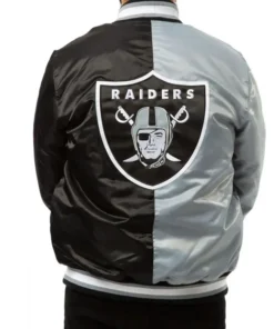 Las Vegas Raiders Satin Black and Grey Varsity Jacket