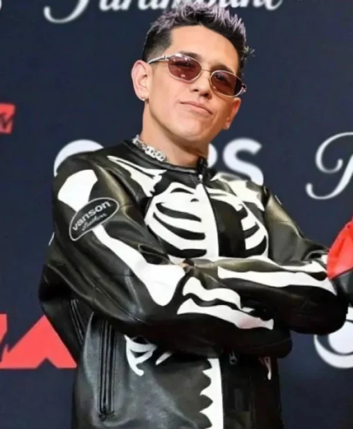 Buy Lenny Tavárez 2025 MTV Video Music Awards Skeleton Black Leather Jacket