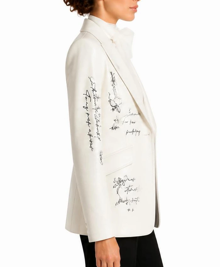Love Letter Feather Sleeves White Blazer For Womens