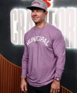 Mark Wahlberg Attends Canelo v Crawford Fight Purple Sweatshirt