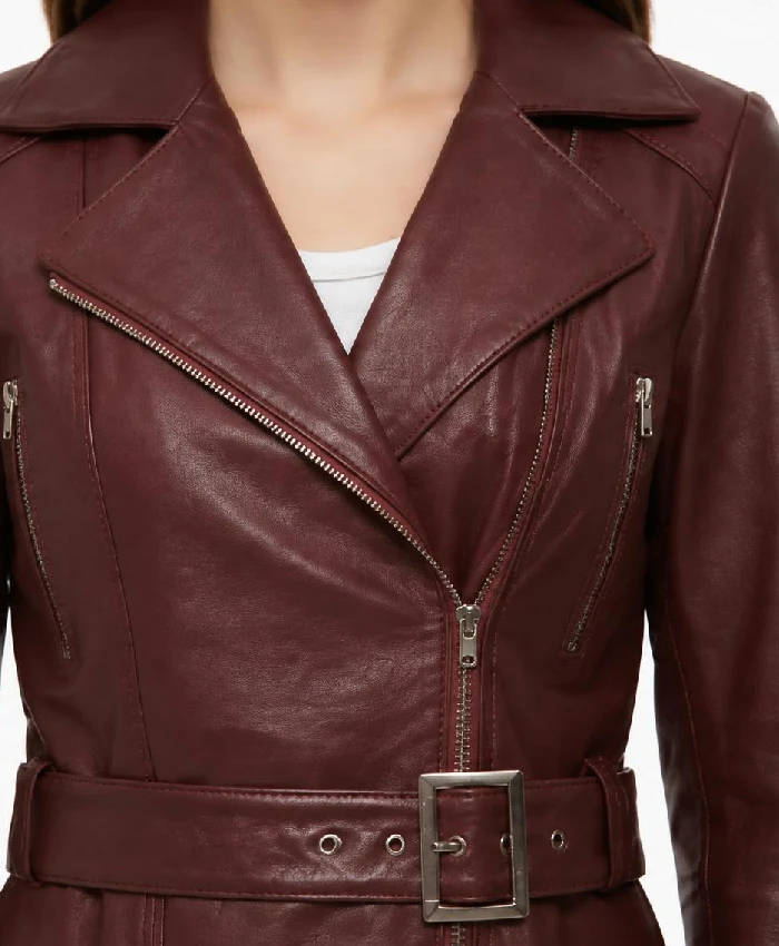 Men Fashion Asymmetrical Burgundy Real Biker Leather Jacket