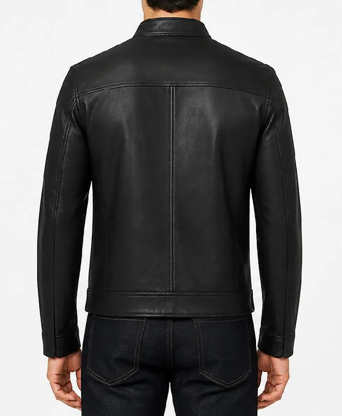 Men Premium Cafe Racer Black Leather Jacket