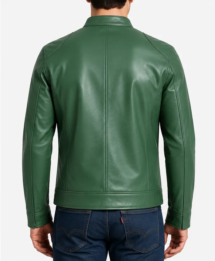 Mens Cafe Racer Dodge Green Leather Jacket