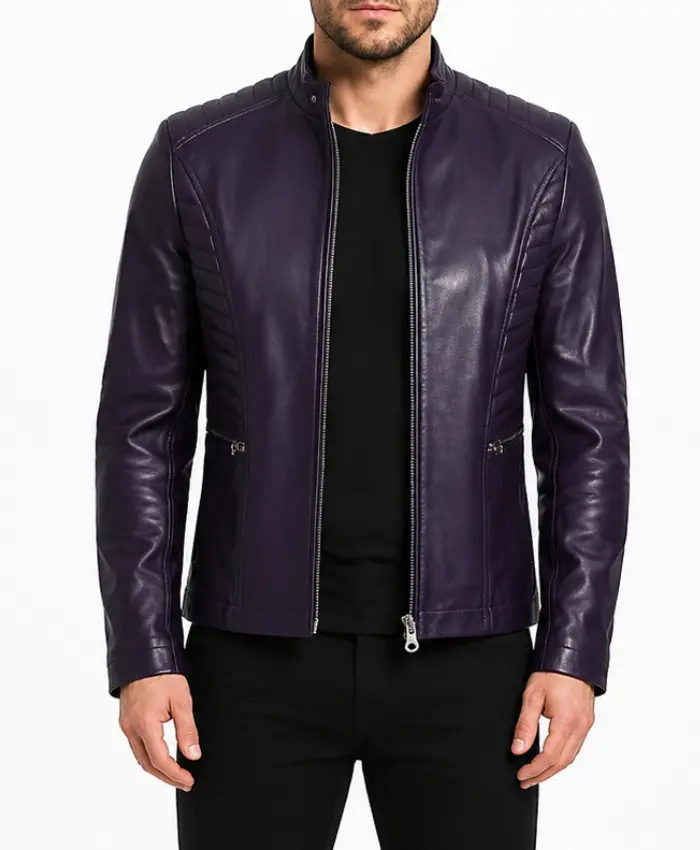 Mens Cafe Racer Rachel Leather Purple Jacket