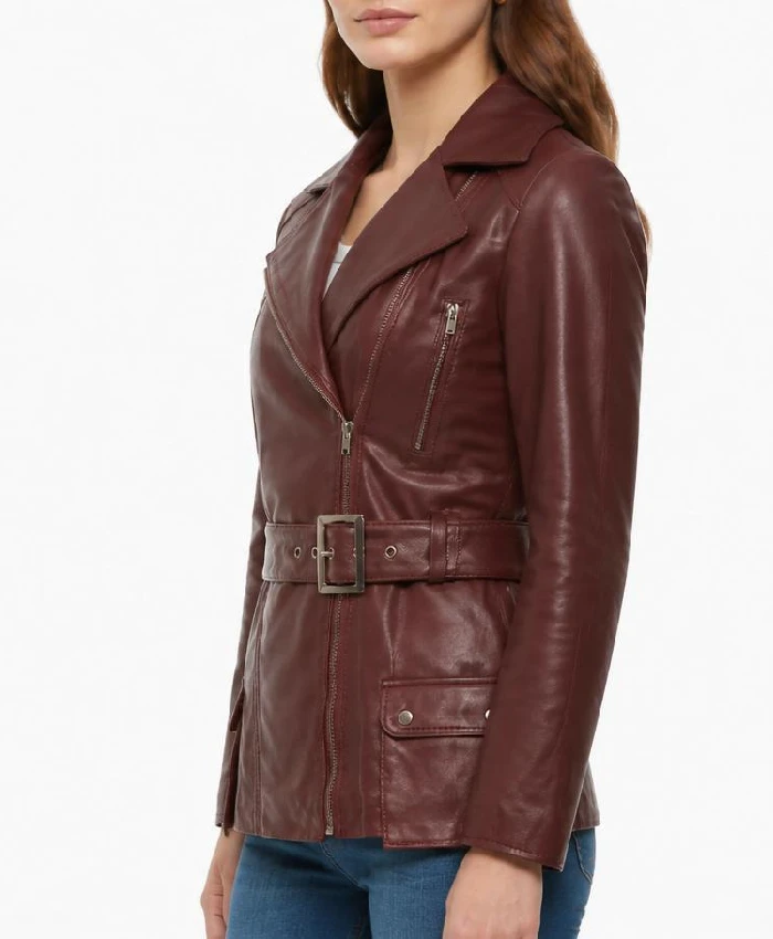 Mens Fashion Asymmetrical Burgundy Real Biker Leather Jacket