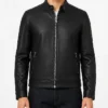 Mens Premium Cafe Racer Black Leather Jacket