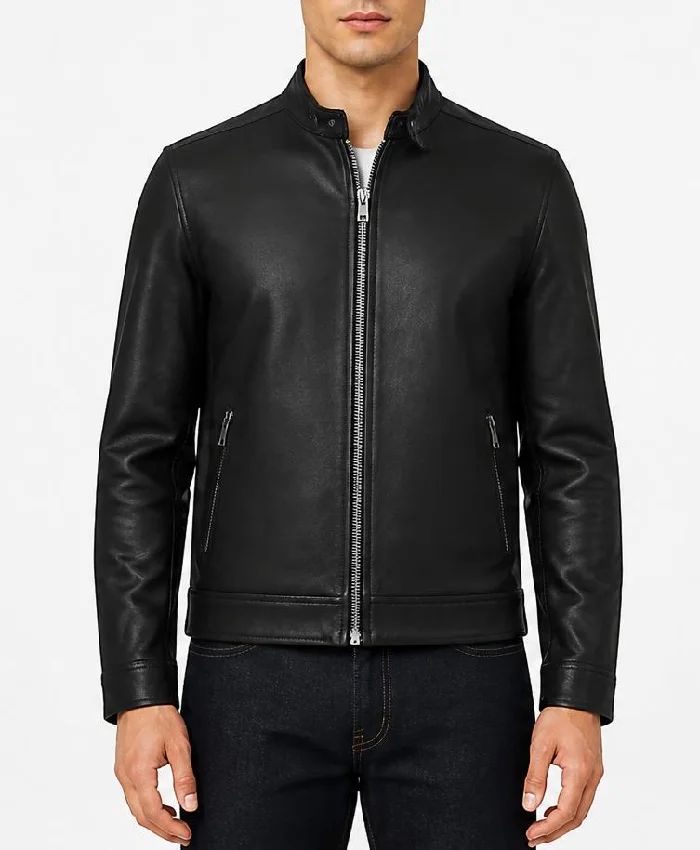 Mens Premium Cafe Racer Black Leather Jacket