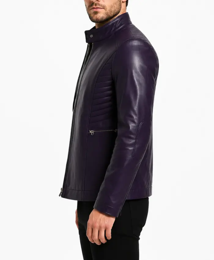 Mens Rachel Purple Leather Jacket For Cafe Racer