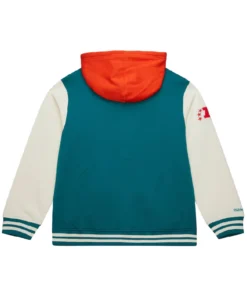 Buy Now Miami Dolphins Mitchell and Ness Courtside Fleece Varsity Jacket - Unisex