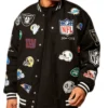 NFL Multi Patch Oversized Black Bomber Jacket