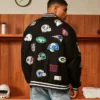 Shop NFL Multi Patch Oversized Black Bomber Jacket