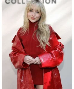 New York Fashion Week 2025 Sabrina Carpenter Red Leather Coat