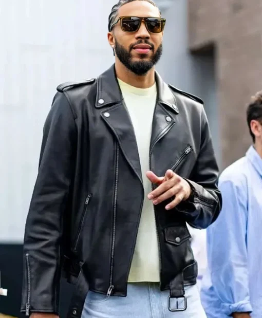 Jayson Tatum NYFW 2025 Black Leather Jacket
